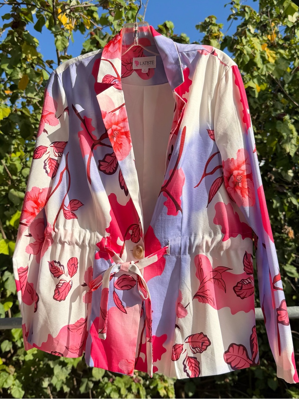 L'ATISTE Spring/Summer Y2K Floral Satin-Style Blazer w Belt Size L